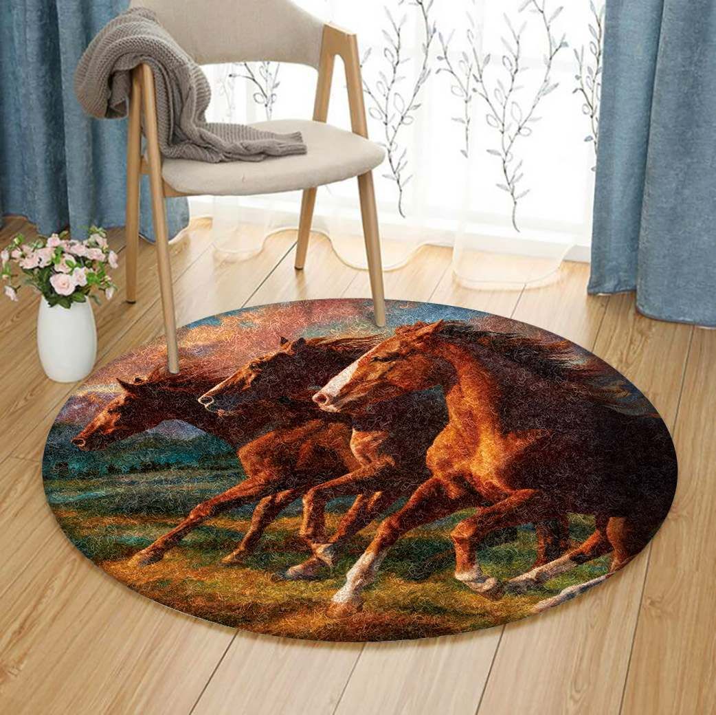 Horse Round Rug Carpet Bedroom Livingroom Home Decor