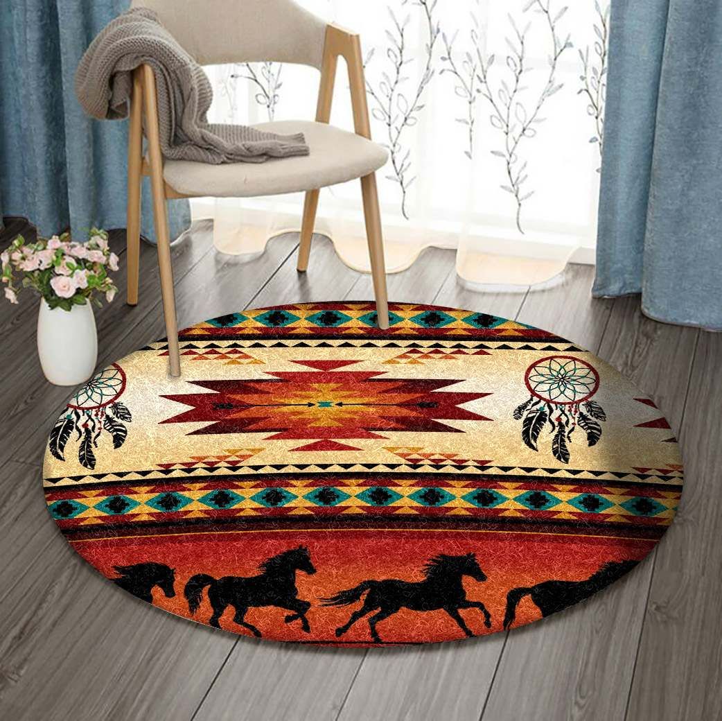Horses And Dreamcatchers Native American Mandala Round Rug Carpet Bedroom Livingroom Home Decor