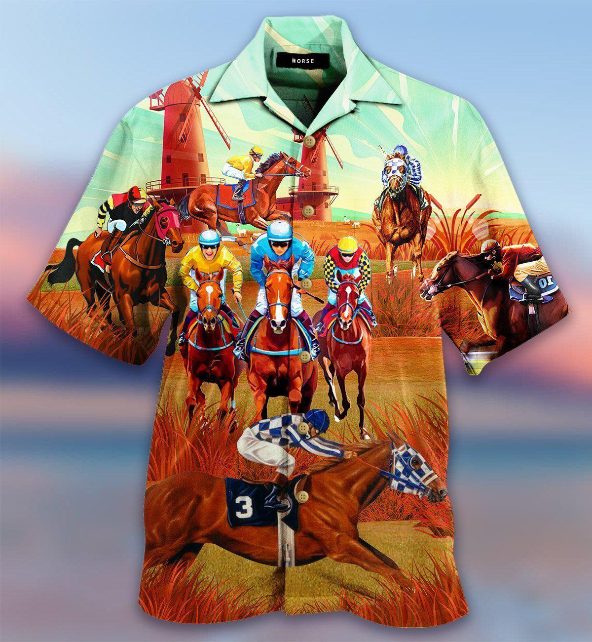 Horses Racing On Pasture Hawaiian Shirt