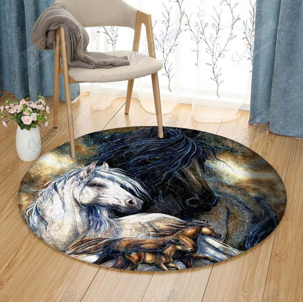 Horses Round Rug Carpet Bedroom Livingroom Home Decor
