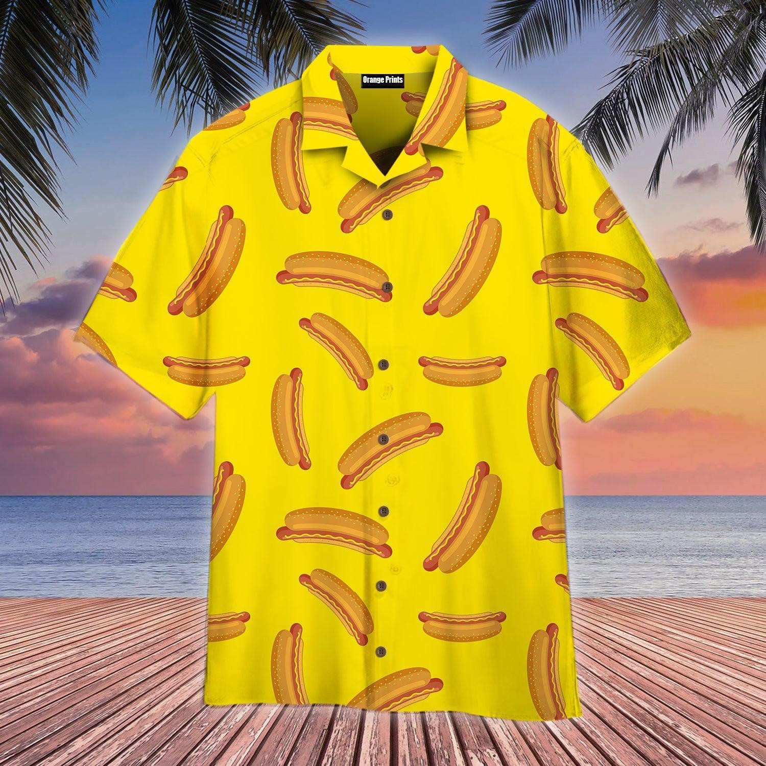 Hot Dog On Yellow Hawaiian Shirt