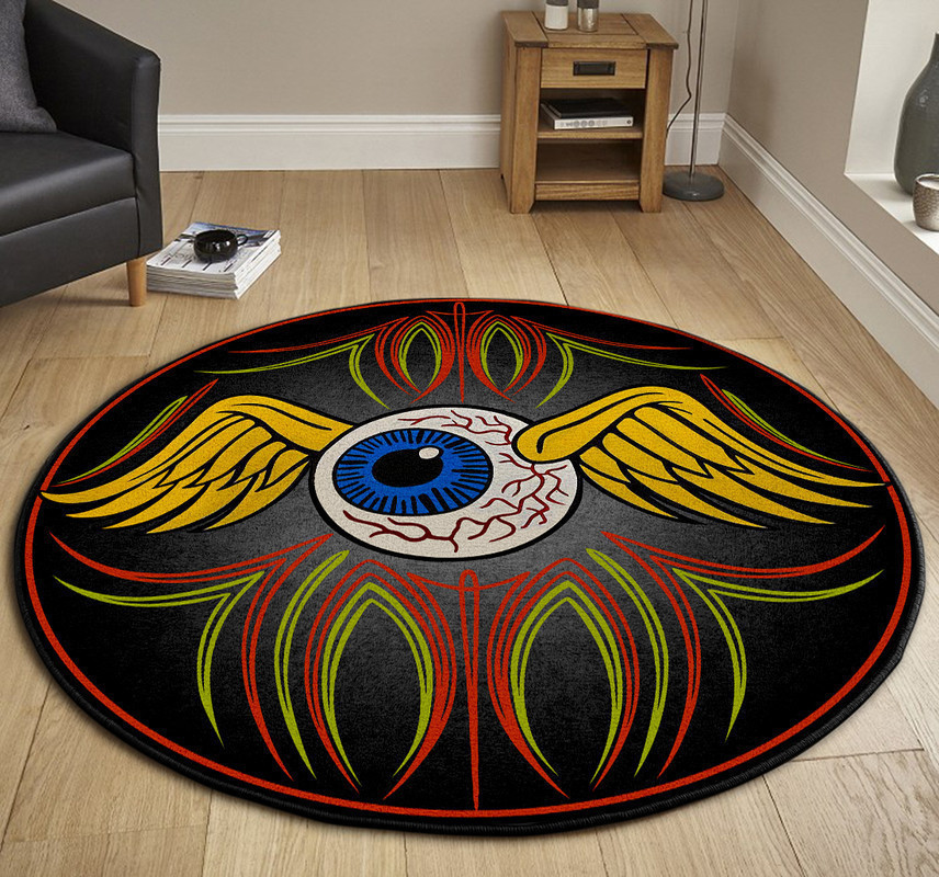 Hot Rod Eye Ball Pinstripe Round Rug Carpet Bedroom Livingroom Home Decor - Image 3