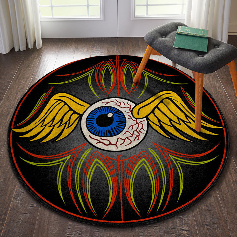 Hot Rod Eye Ball Pinstripe Round Rug Carpet Bedroom Livingroom Home Decor
