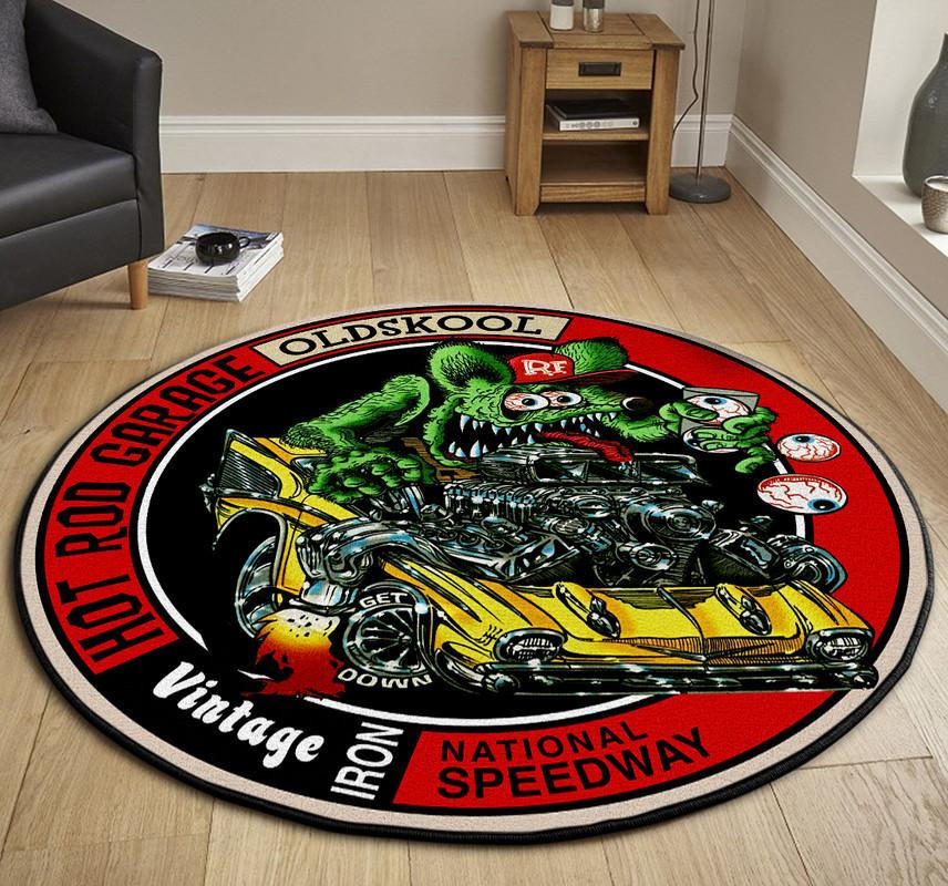 Hot Rod Garage Old Skool Round Rug Carpet Bedroom Livingroom Home Decor - Image 3