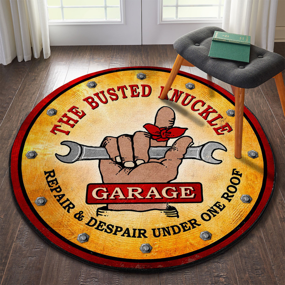 Hot Rod Garage Round Rug Carpet Bedroom Livingroom Home Decor