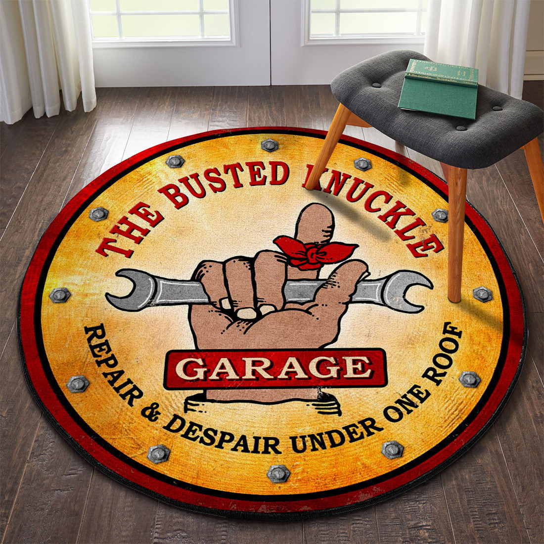 Hot Rod Garage Round Rug Carpet Bedroom Livingroom Home Decor