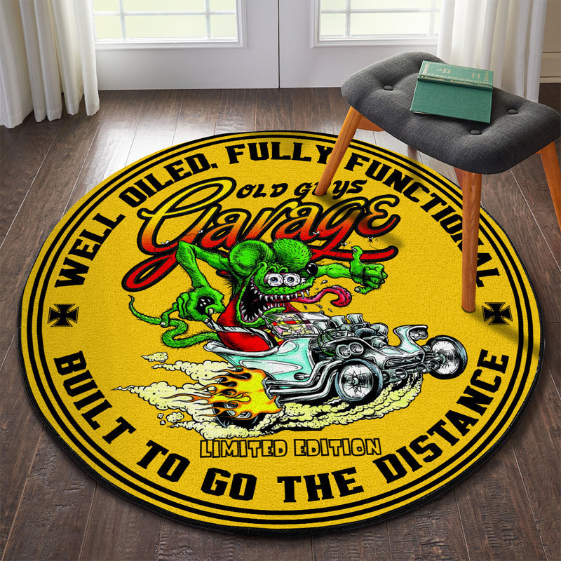 Hot Rod Old Guys Garage Round Rug Carpet Bedroom Livingroom Home Decor