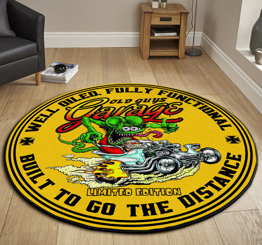 Hot Rod Old Guys Garage Round Rug Carpet Bedroom Livingroom Home Decor - Image 3