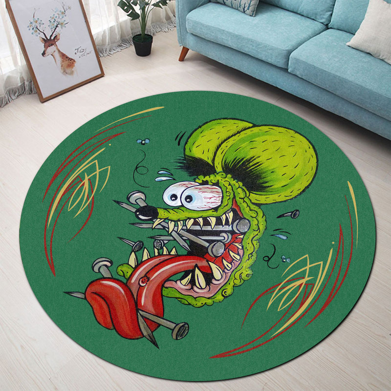 Hot Rod Rat Rod Pinstripe Round Rug Carpet Bedroom Livingroom Home Decor - Image 3