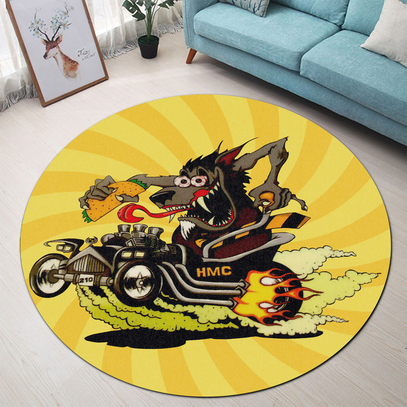 Hot Rod Taco Run Round Rug Carpet Bedroom Livingroom Home Decor