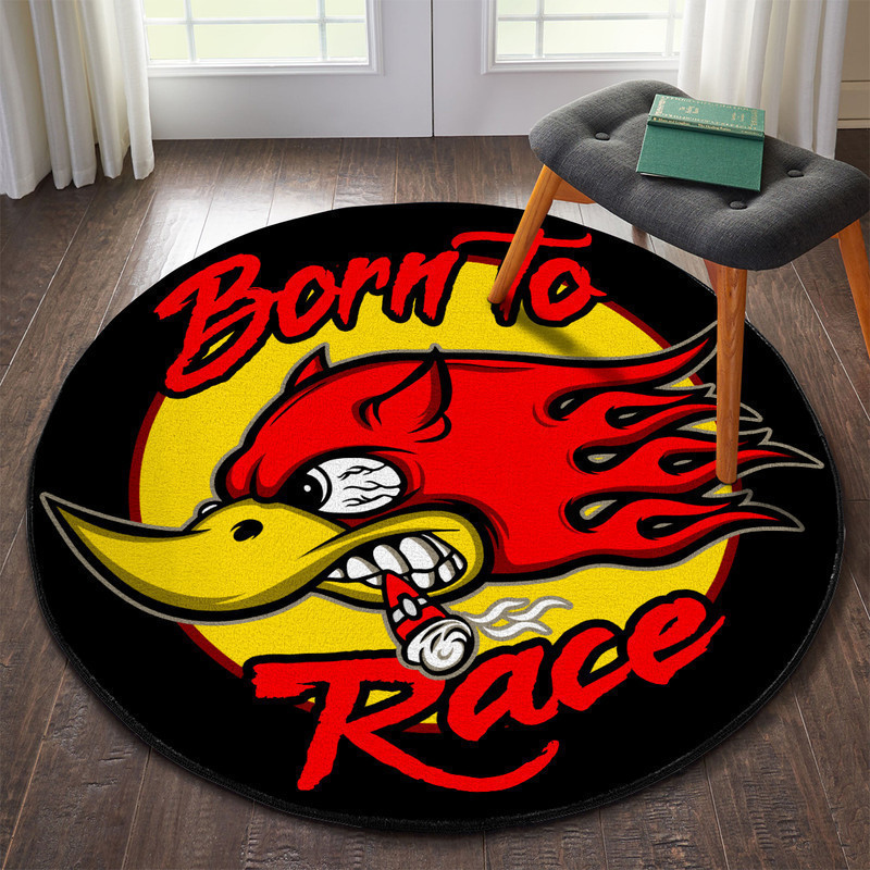 Hot Rod Woodpecket Born To Race Round Rug Carpet Bedroom Livingroom Home Decor