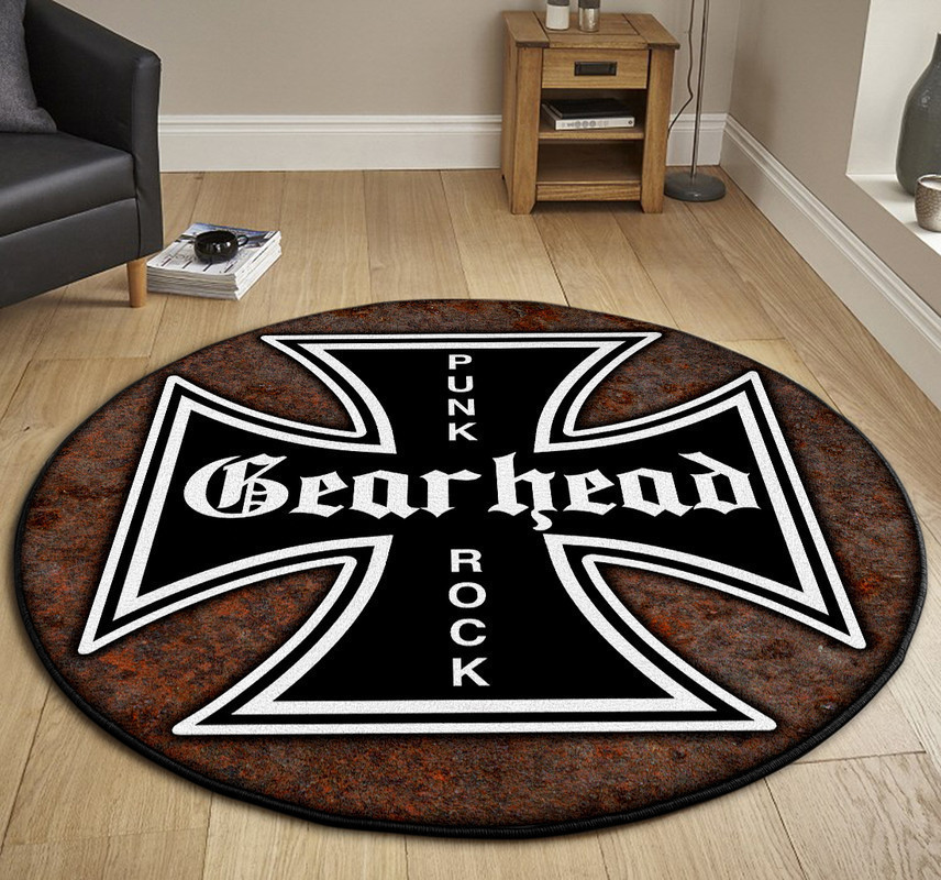 Hot Rods Garage Punk Rock Iron Cross Round Rug Carpet Bedroom Livingroom Home Decor - Image 3