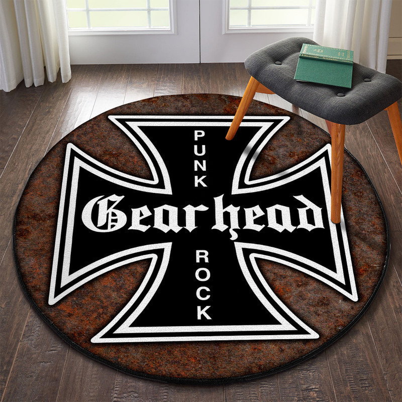 Hot Rods Garage Punk Rock Iron Cross Round Rug Carpet Bedroom Livingroom Home Decor