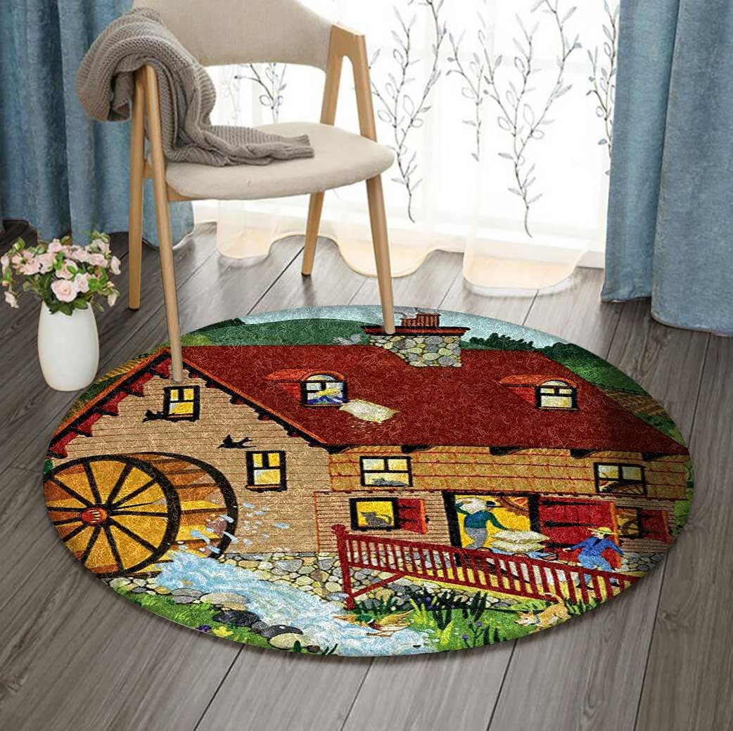 House Farm Round Rug Carpet Bedroom Livingroom Home Decor
