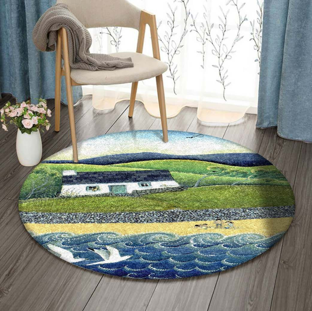 House On The Hill Ocean Round Rug Carpet Bedroom Livingroom Home Decor
