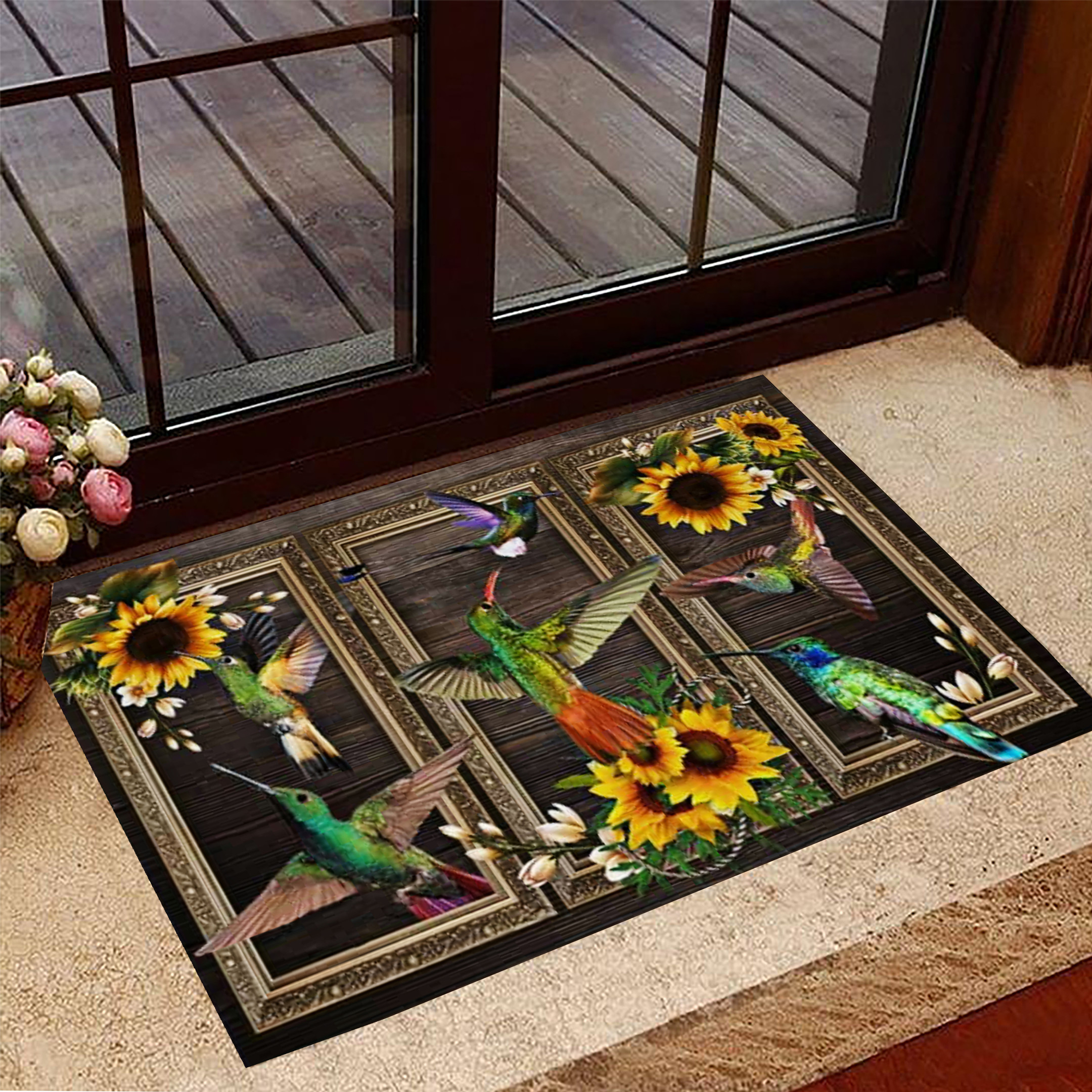 Hummingbird Rubber Doormat Sunflower Indoor Front Door Mat Hummingbird Gift Ideas