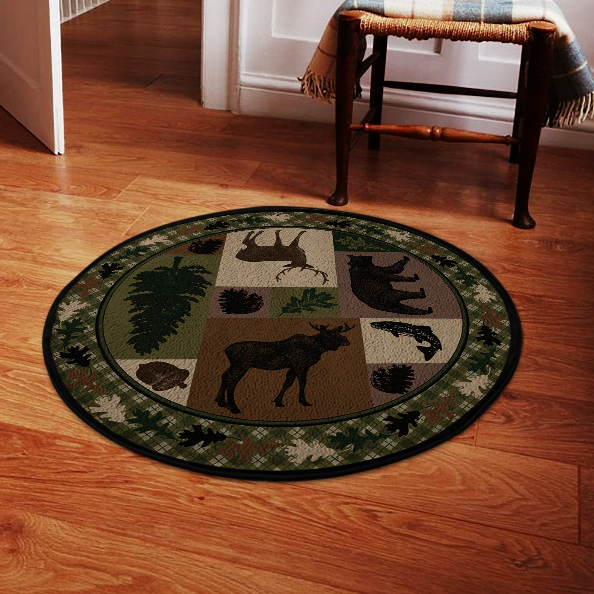 Hunting Cabin Welcome Round Rug Carpet Bedroom Livingroom Home Decor - Image 3