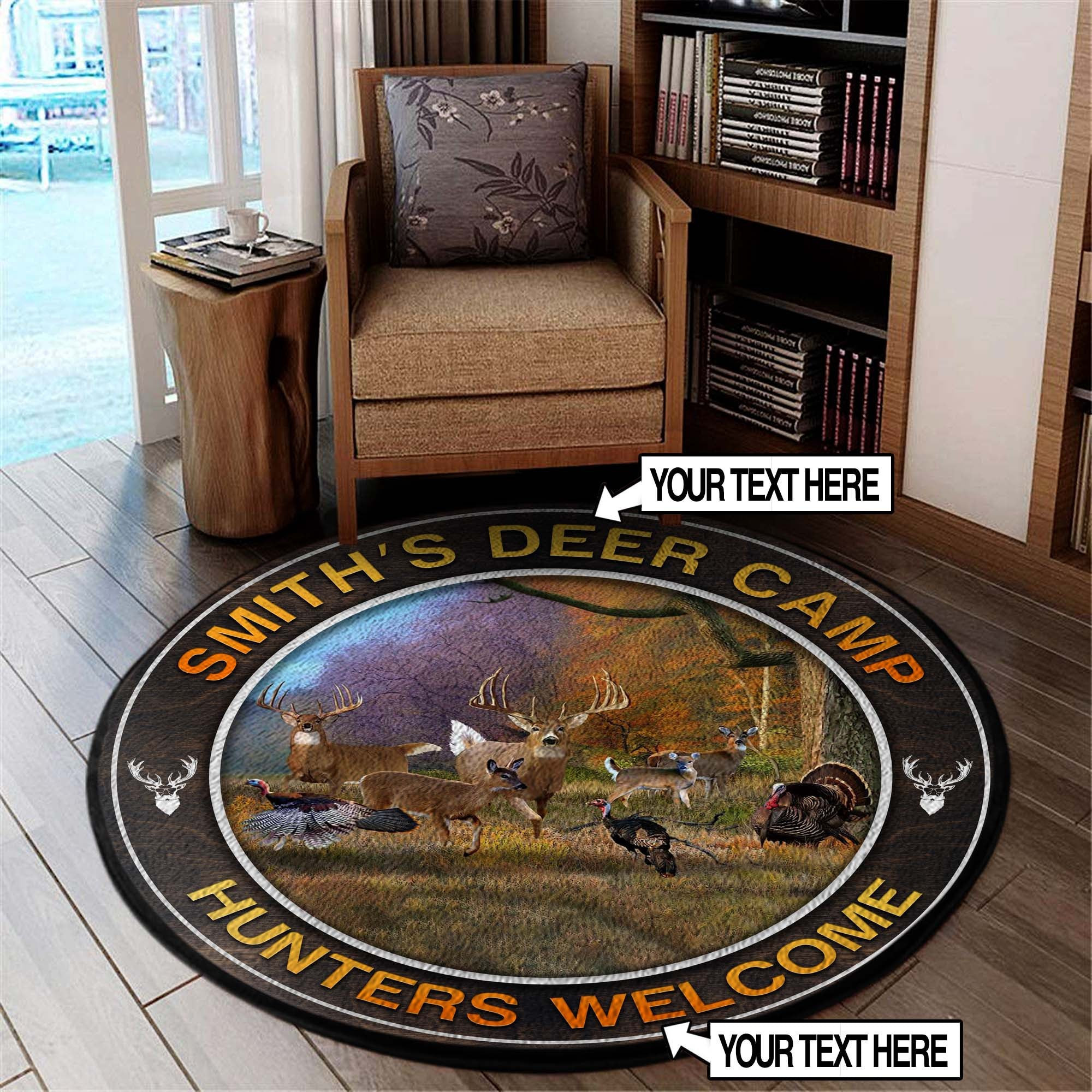 Hunting Camp Welcome Round Rug Carpet Bedroom Livingroom Home Decor