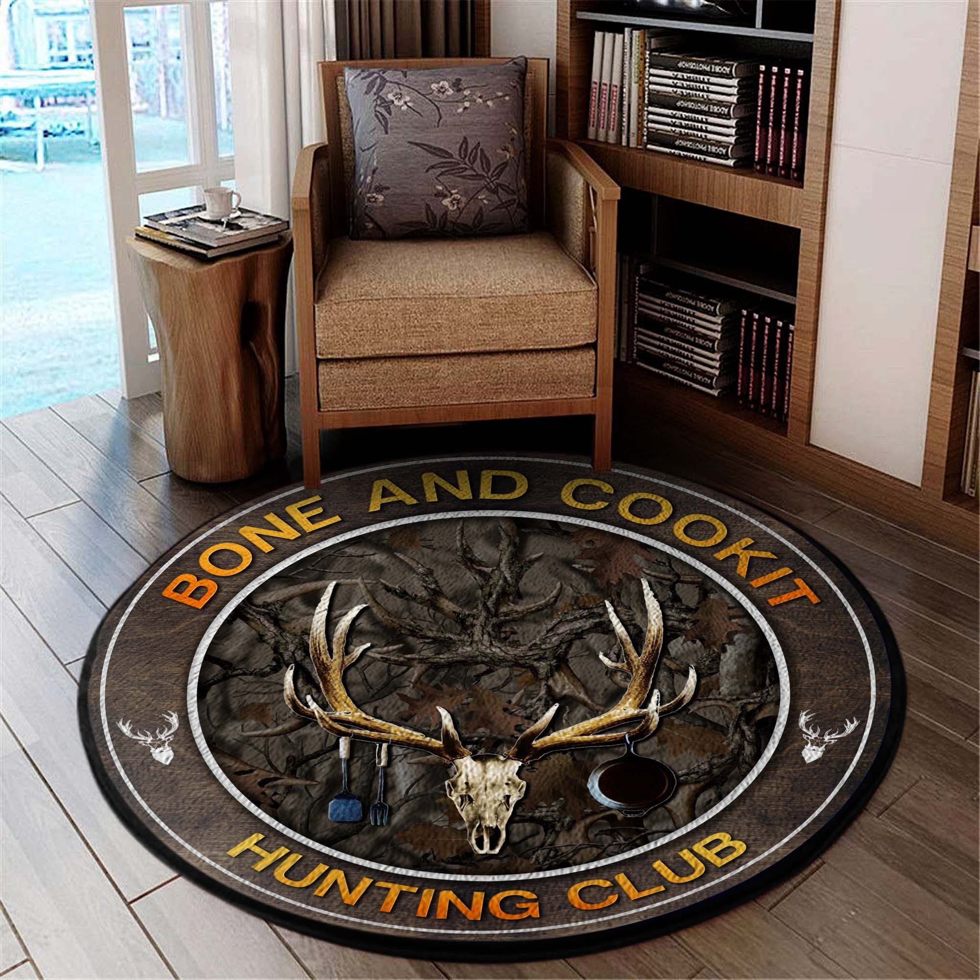 Hunting Deer Bone And Cookit Round Rug Carpet Bedroom Livingroom Home Decor
