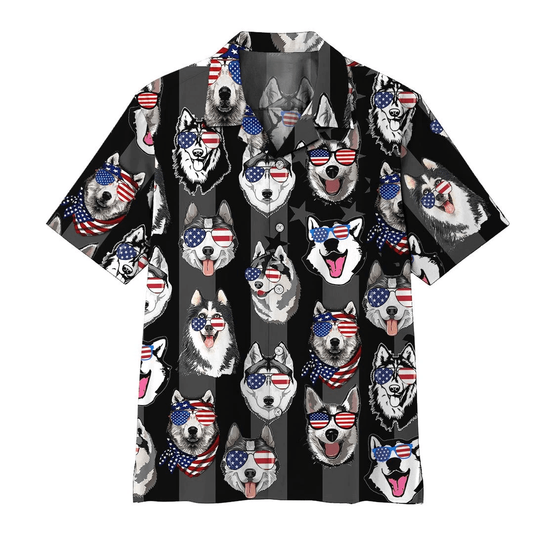 Husky American Flag Hawaiian Shirt