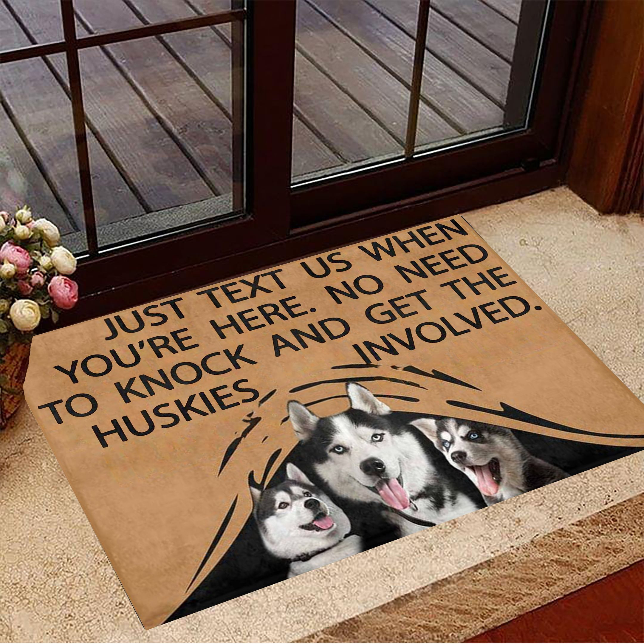 Husky Just Text Us When You're Here Rubber Doormat Funny Dog Rubber Doormat Gifts For Husky Lovers