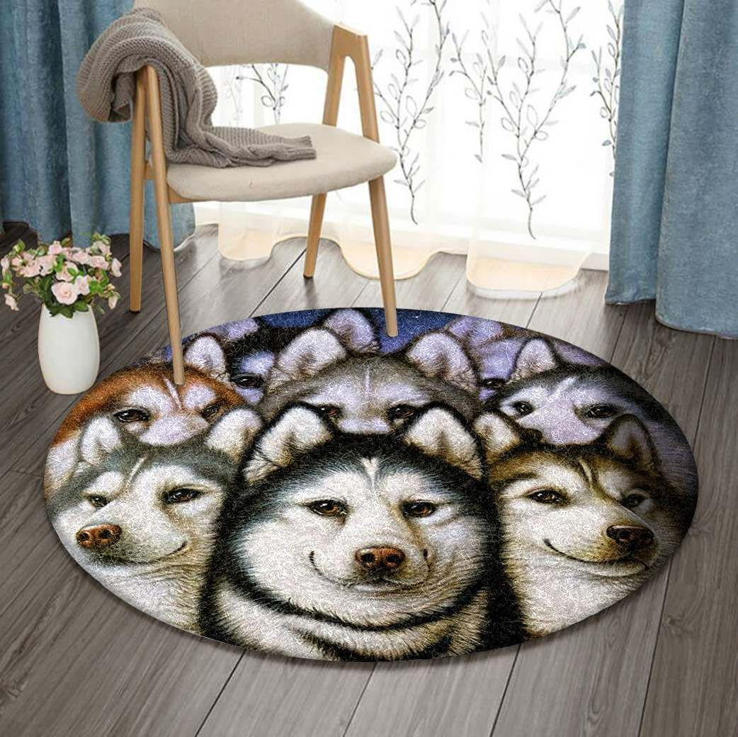 Husky Round Rug Carpet Bedroom Livingroom Home Decor