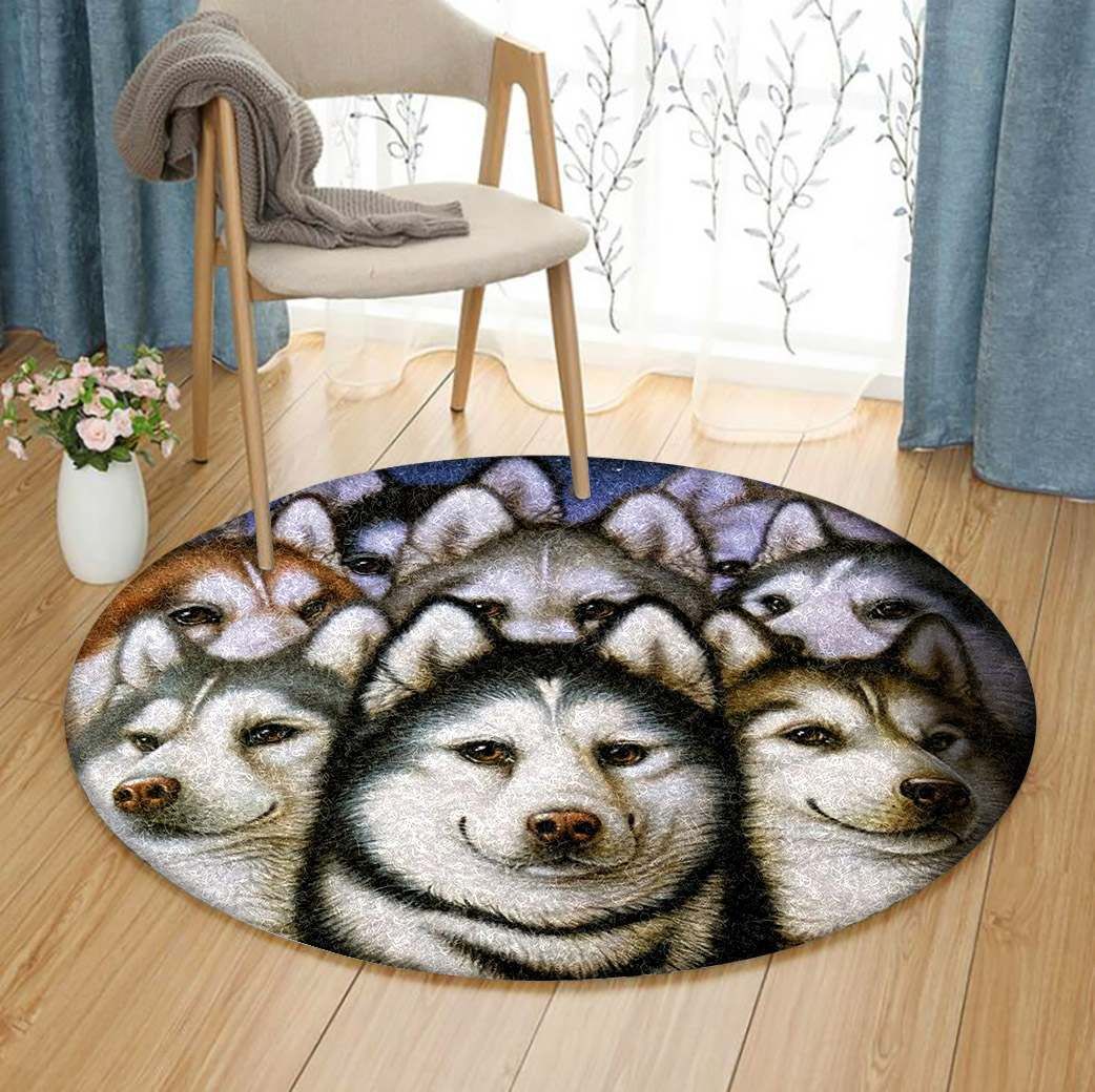 Husky Round Rug Carpet Bedroom Livingroom Home Decor