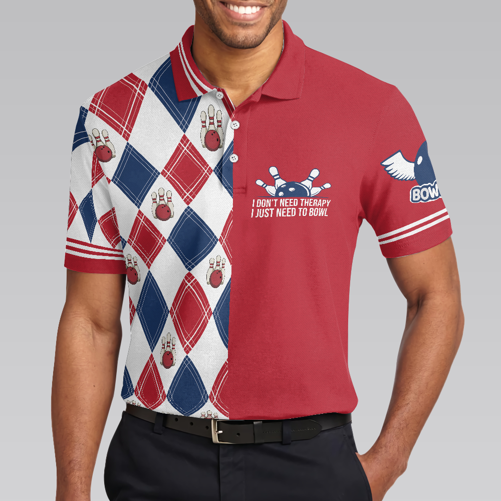 I Dont Need Therapy I Just Need To Bowl Polo Shirt Argyle Pattern Bowling Shirt For Men Gift For Bowling Lovers - Image 4