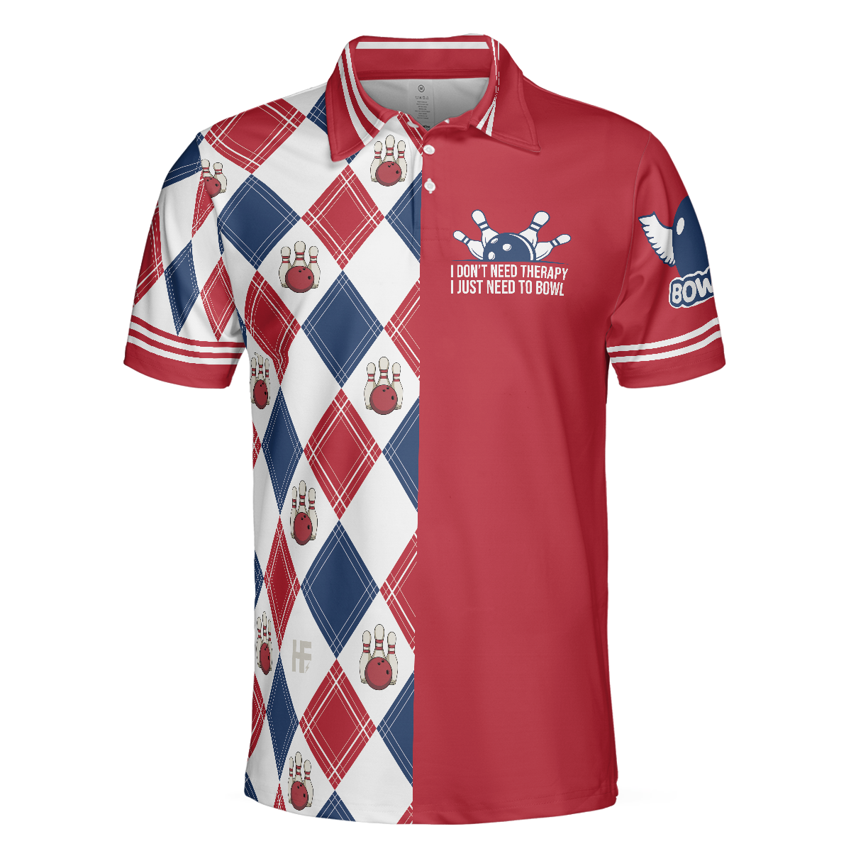 I Dont Need Therapy I Just Need To Bowl Polo Shirt Argyle Pattern Bowling Shirt For Men Gift For Bowling Lovers - Image 3