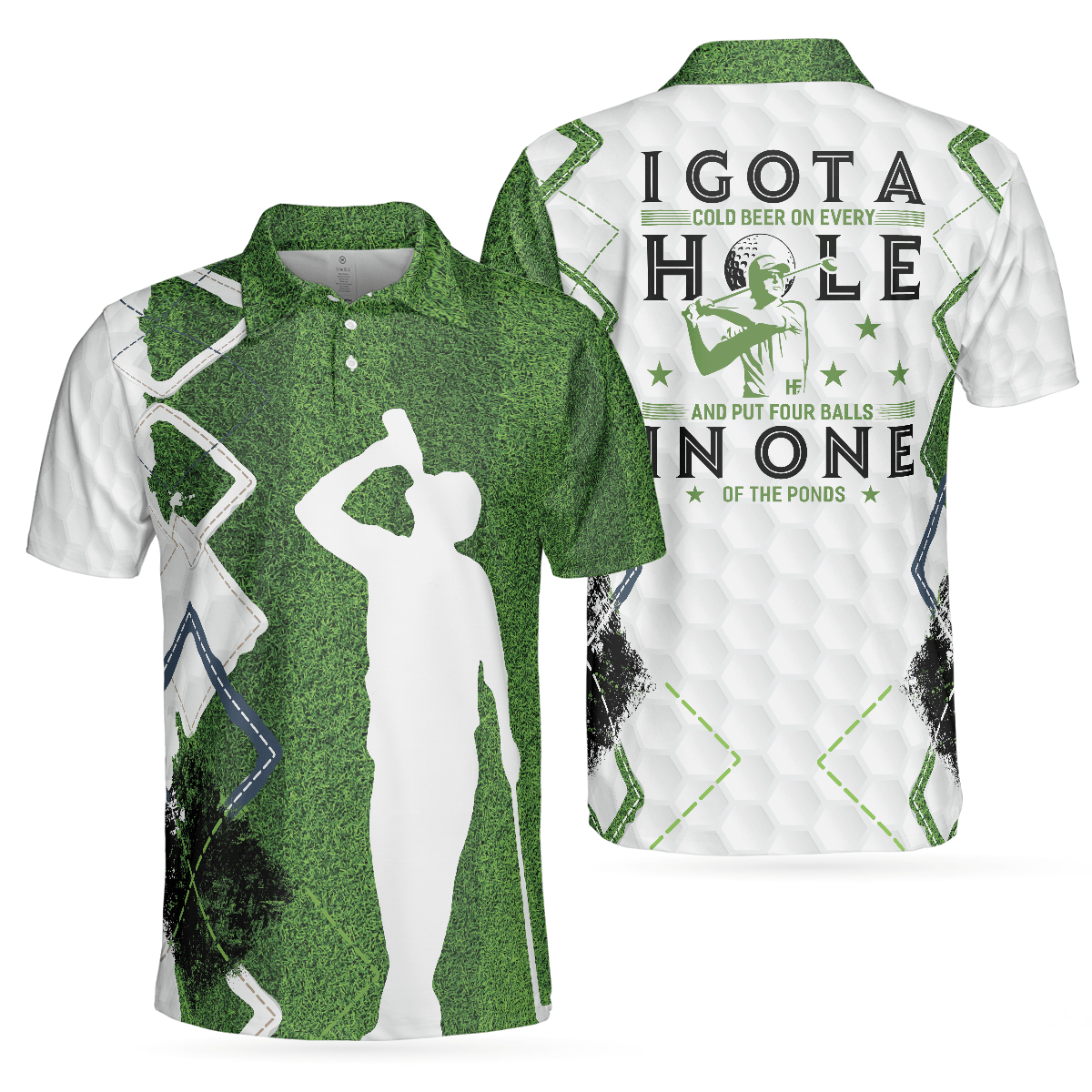 I Got A Cold Beer On Every Hole In One Golf Polo Shirt Green Argyle Golf Shirt For Men Best Drinking Golf Shirt