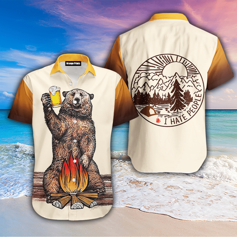 I Hate People - Camping Bear Beer Hawaiian Shirt