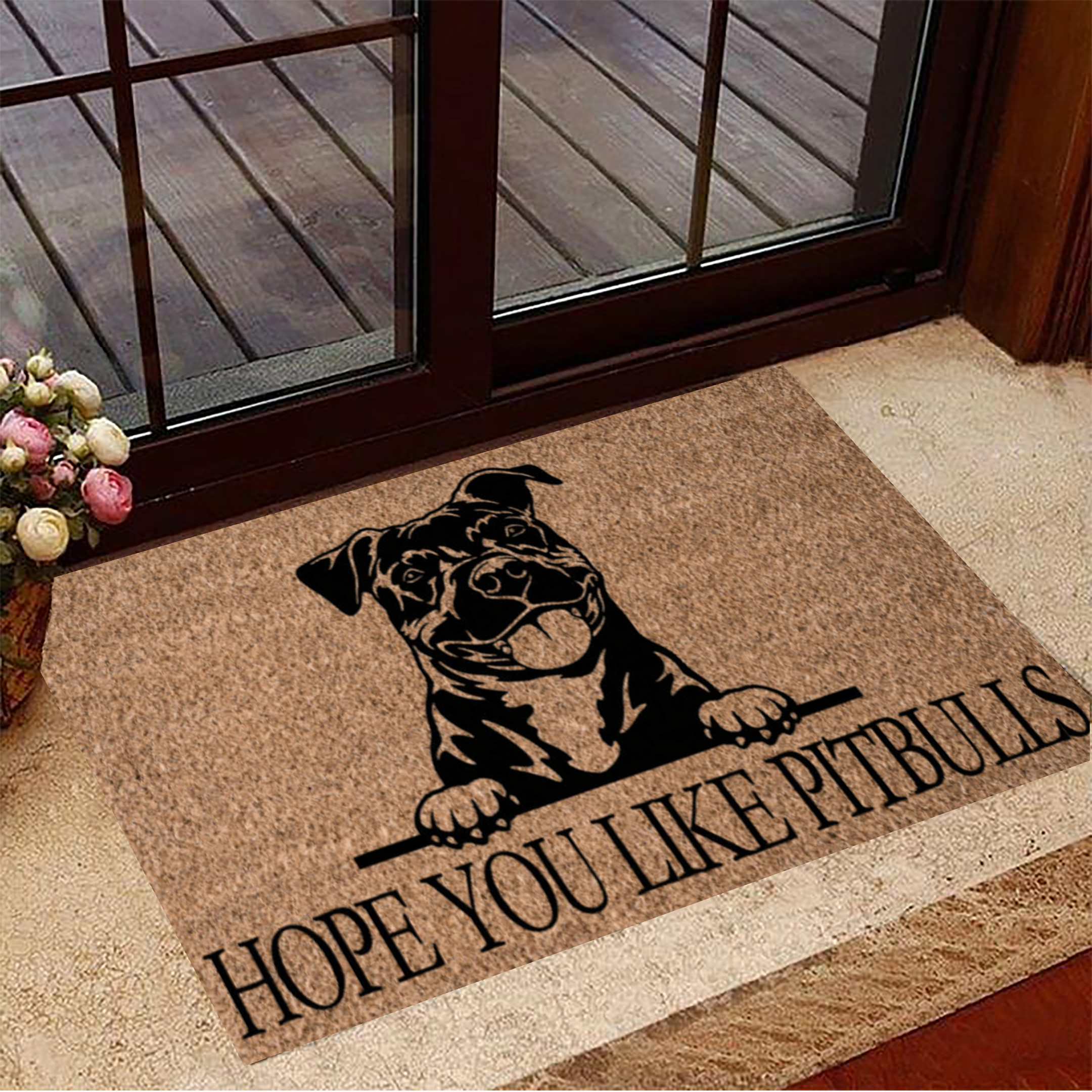I Hope You Like Pitbulls Rubber Doormat Pitbull Dog Owner Welcome Mat Merch