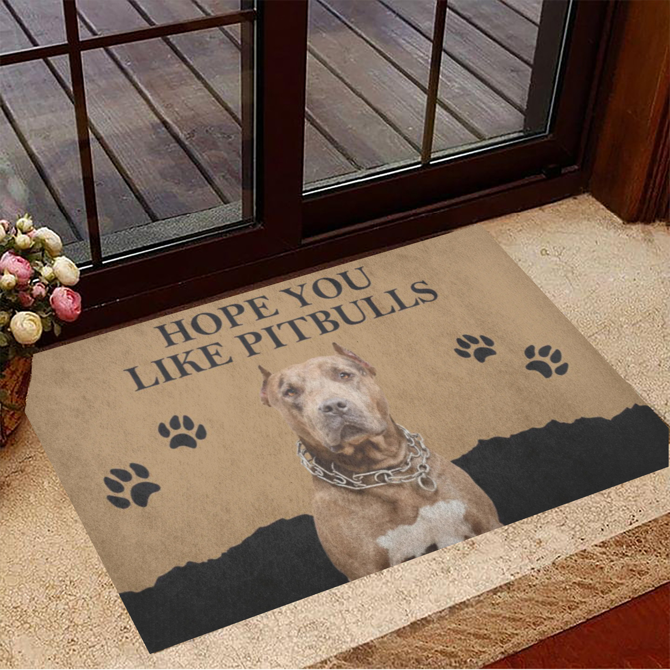 I Hope You Like Pitbulls Rubber Doormat Pitbull Welcome Mat For Owner Home Decorative
