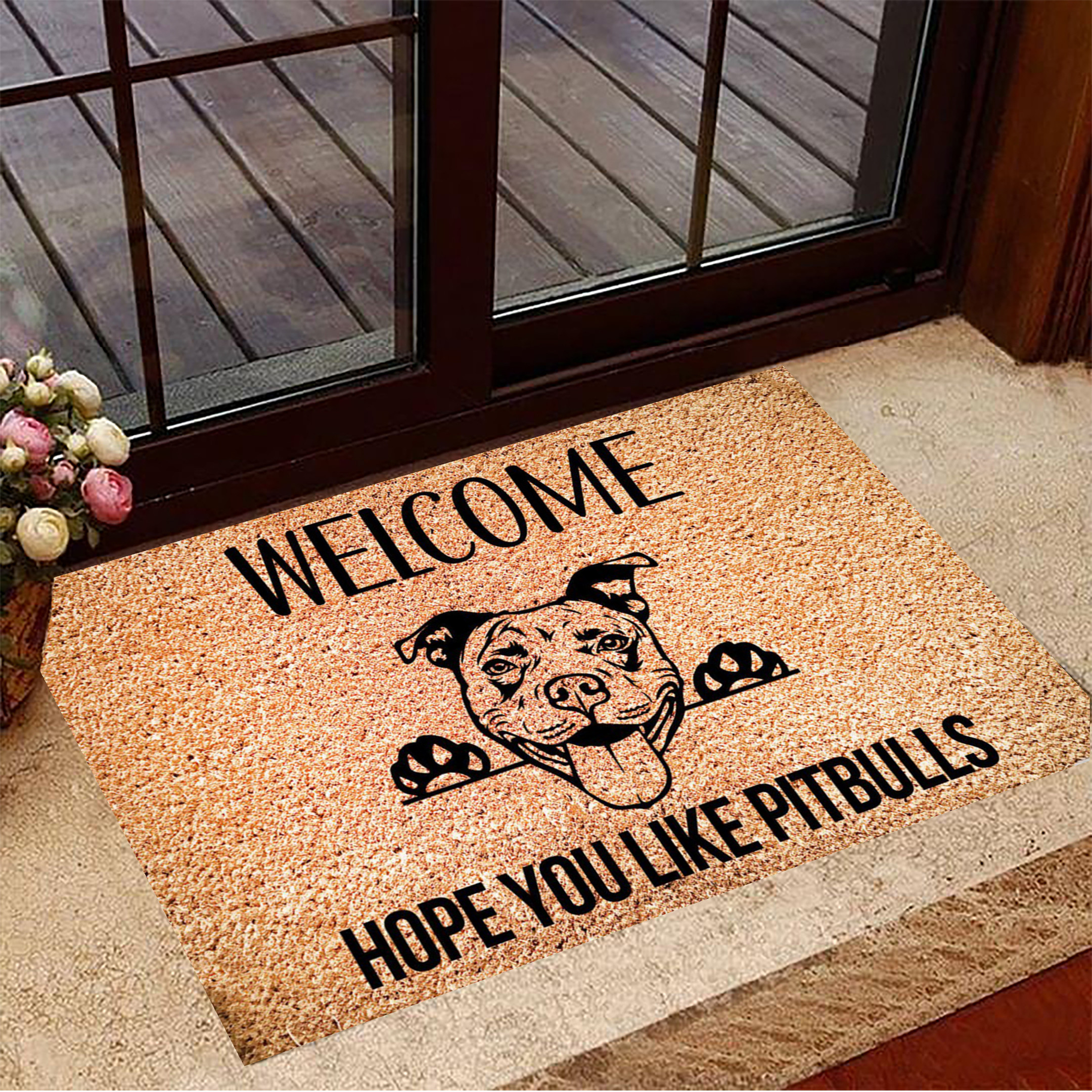 I Hope You Like Pitbulls Rubber Doormat Welcome Pitbull Mat Cute Dog Owner Gift Ideas
