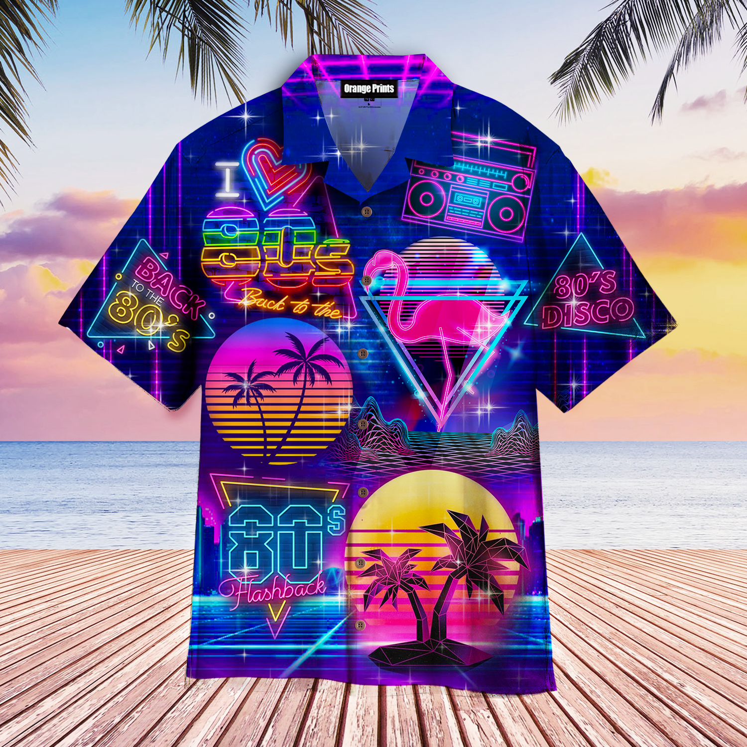 I Love 80s Neon Disco Party Hawaiian Shirt