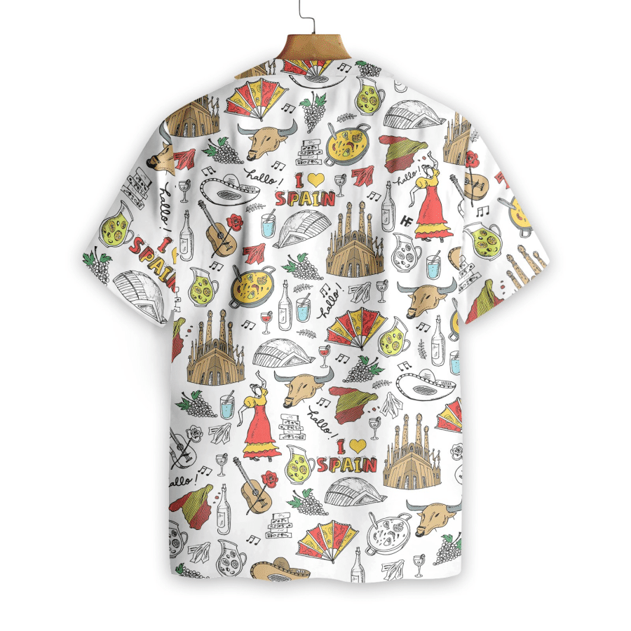I Love Spain Doodle Hawaiian Shirt