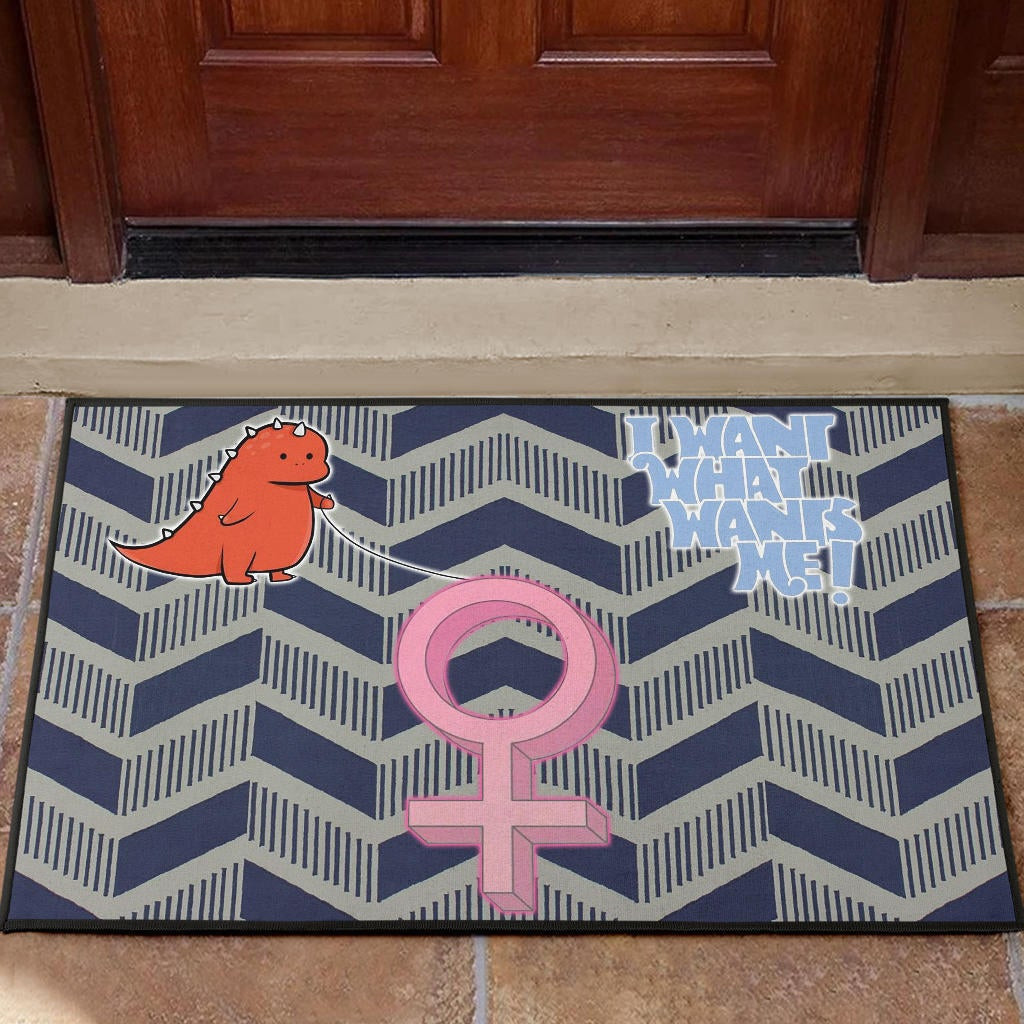 I Want What Wants Me Orange Dino Female Icon Rubber Doormat Home Decor