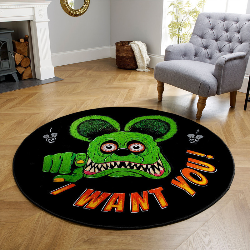I Want You Hot Rod Rat Rod Speed Shop Kustom Kulture Round Rug Carpet Bedroom Livingroom Home Decor - Image 3