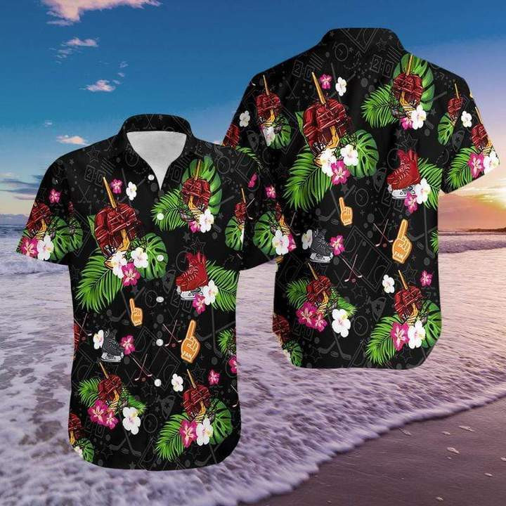 Ice Hockey Black Hawaiian Shirt