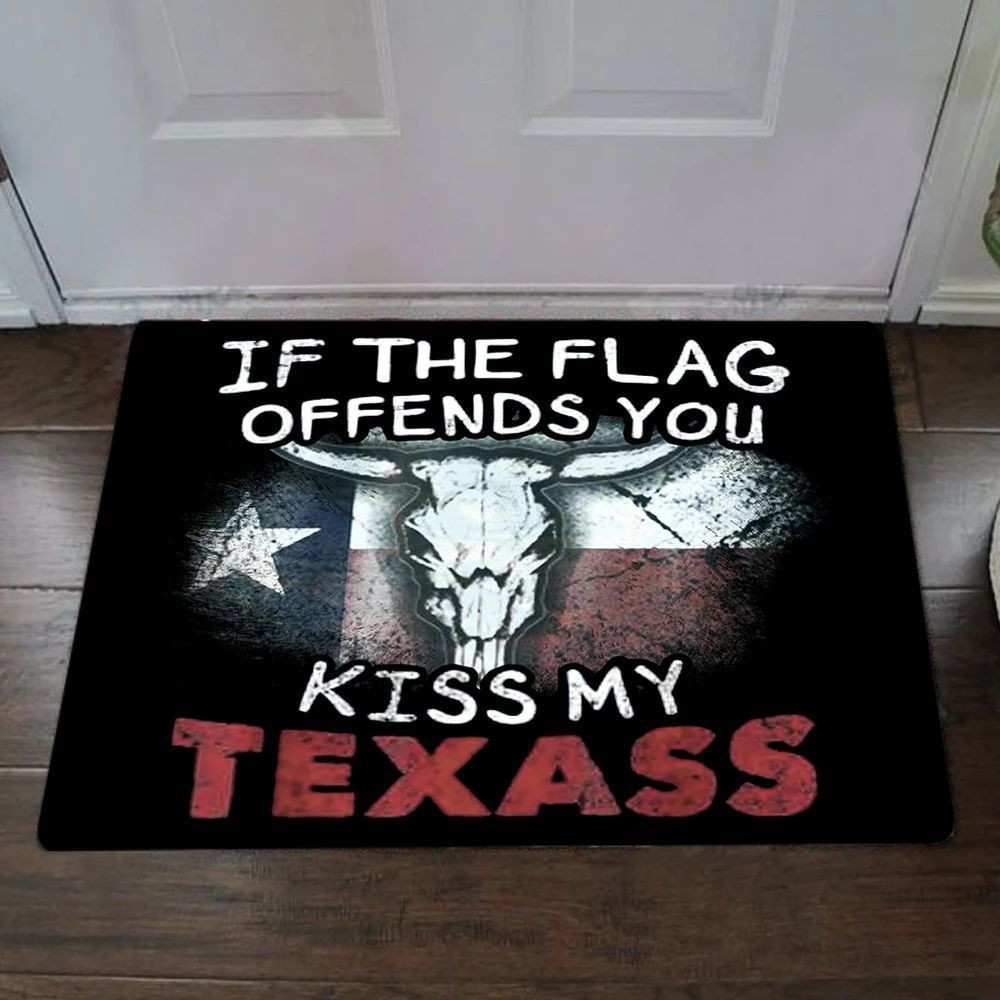 If The Flag Offends You Kiss My Texass Rubber Doormat Funny Door Rugs