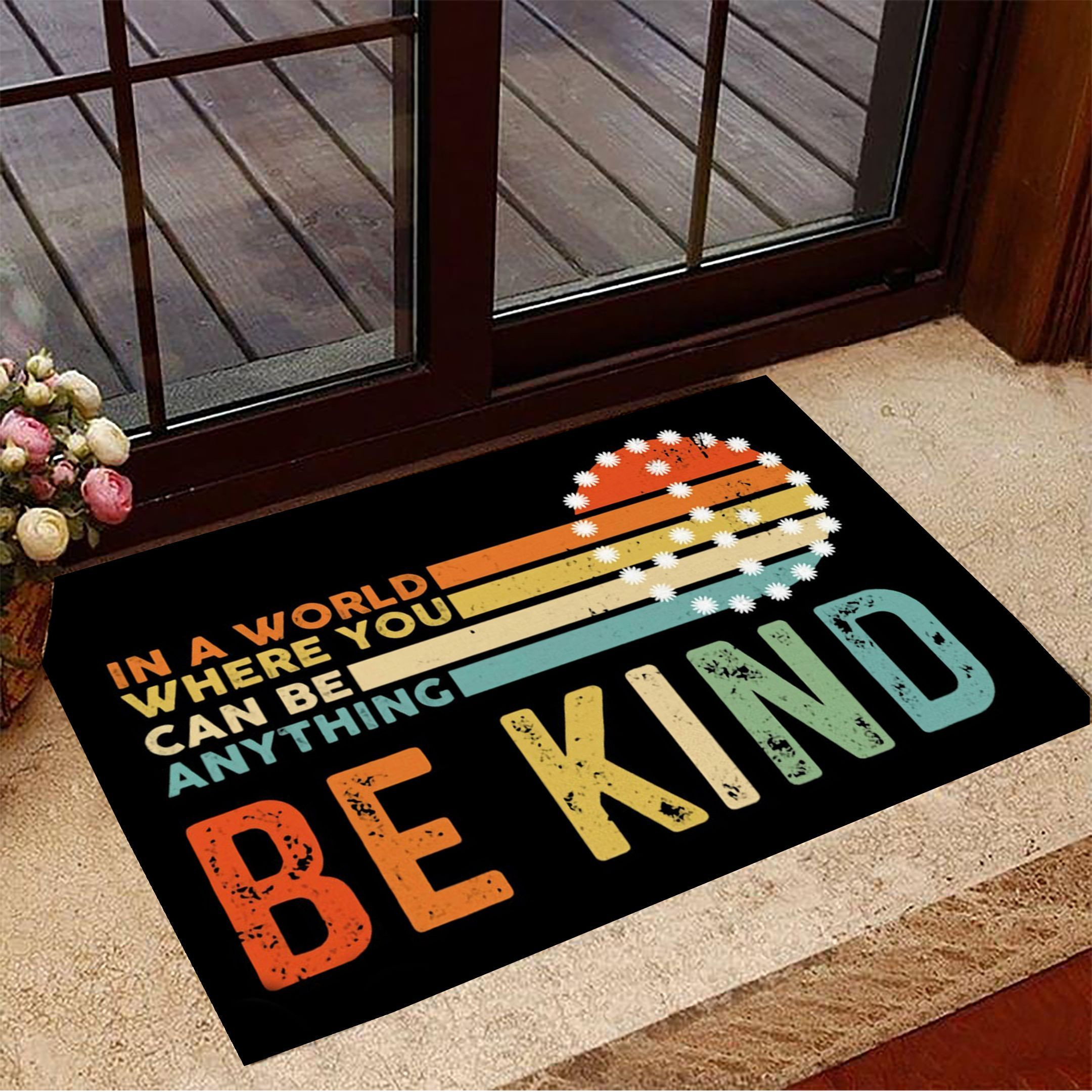 In A World Where You Can Be Anything Be Kind Rubber Doormat Peace Logo Rubber Doormat Inside Decor