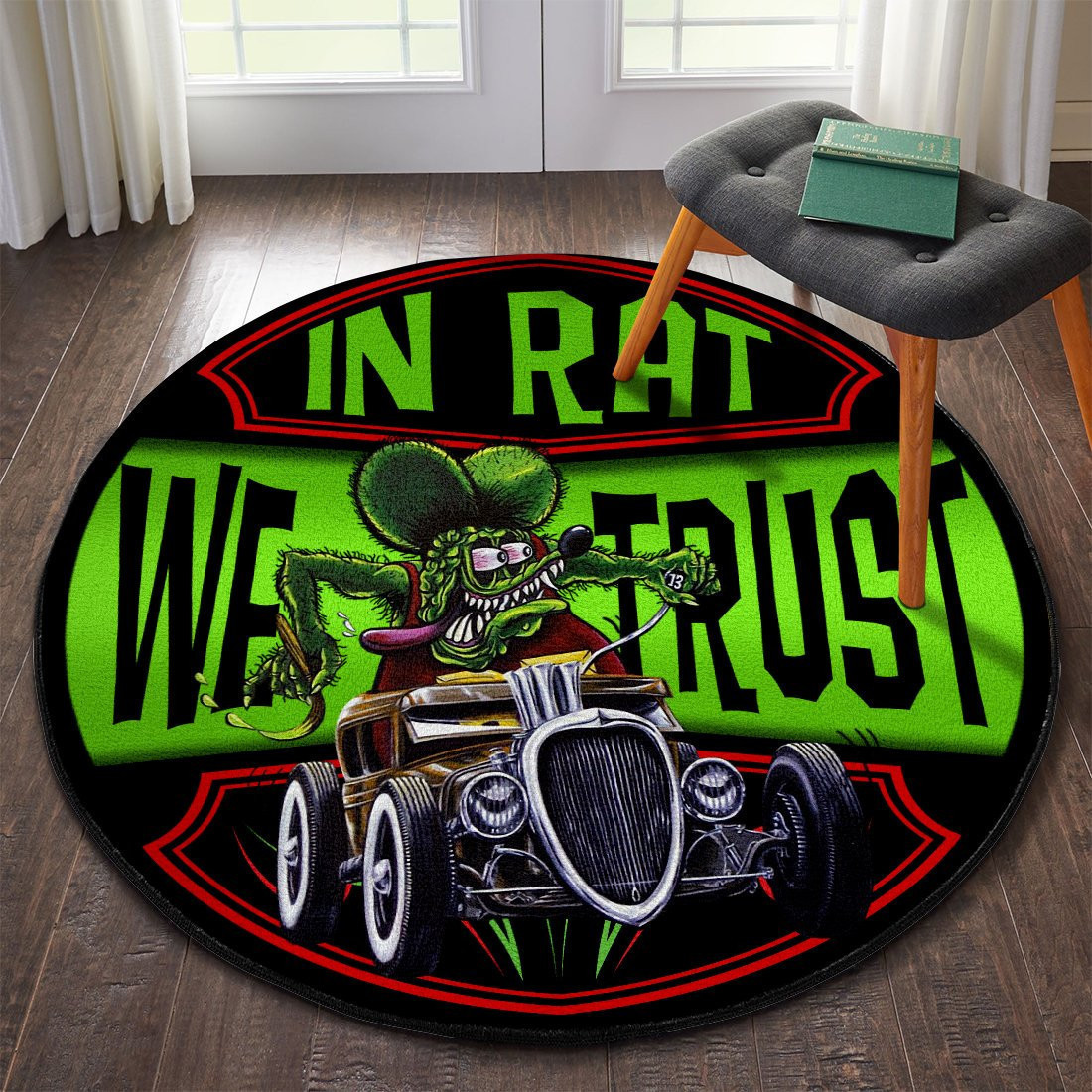 In Rat We Trust Rat Fink Round Mat Round Rug Carpet Bedroom Livingroom Home Decor