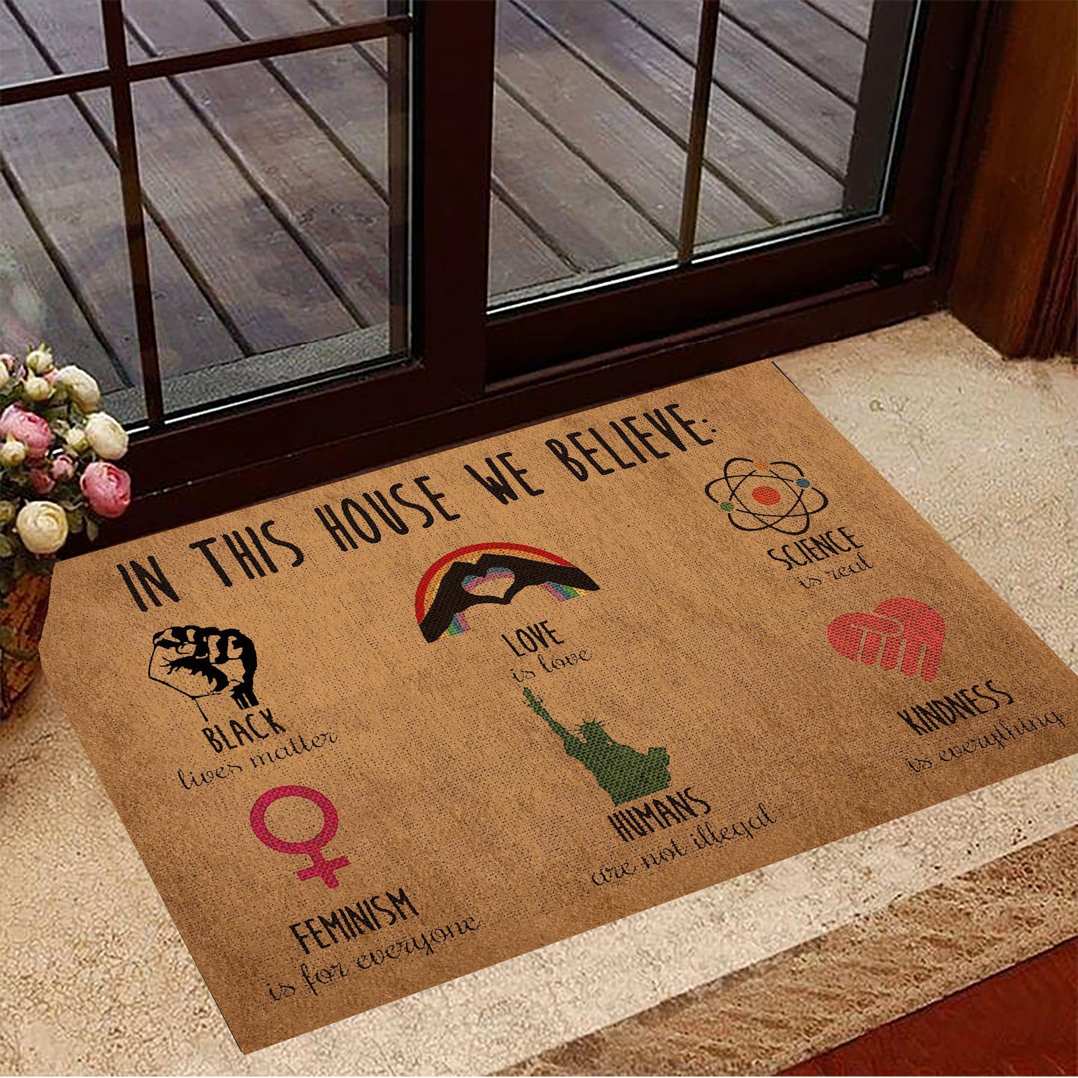In This House We Believe Black Lives Matter Rubber Doormat LGBTQ Welcome Mat Home Decor