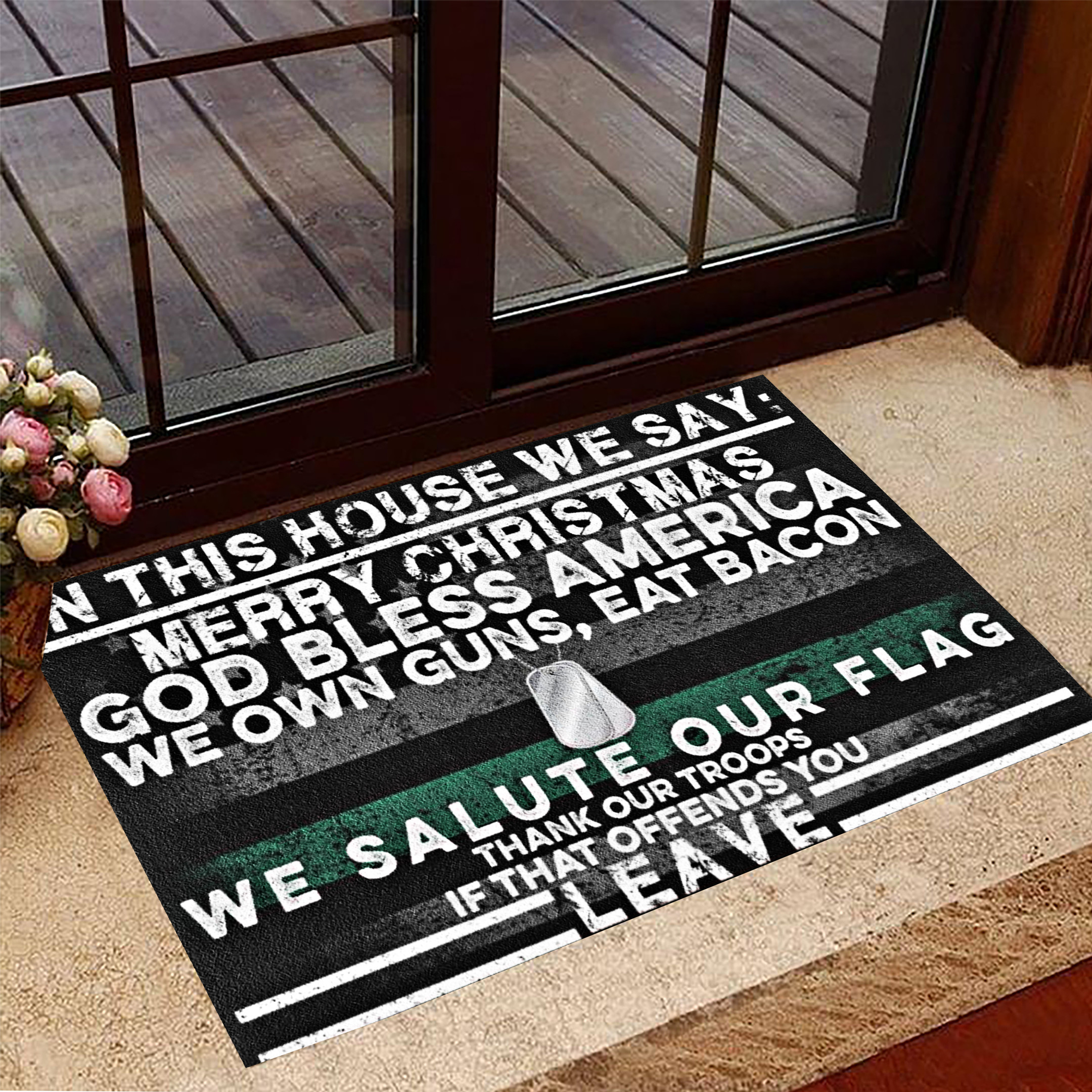 In This House We Say Merry Christmas Rubber Doormat Christmas Welcome Mat Unique Veteran Gift