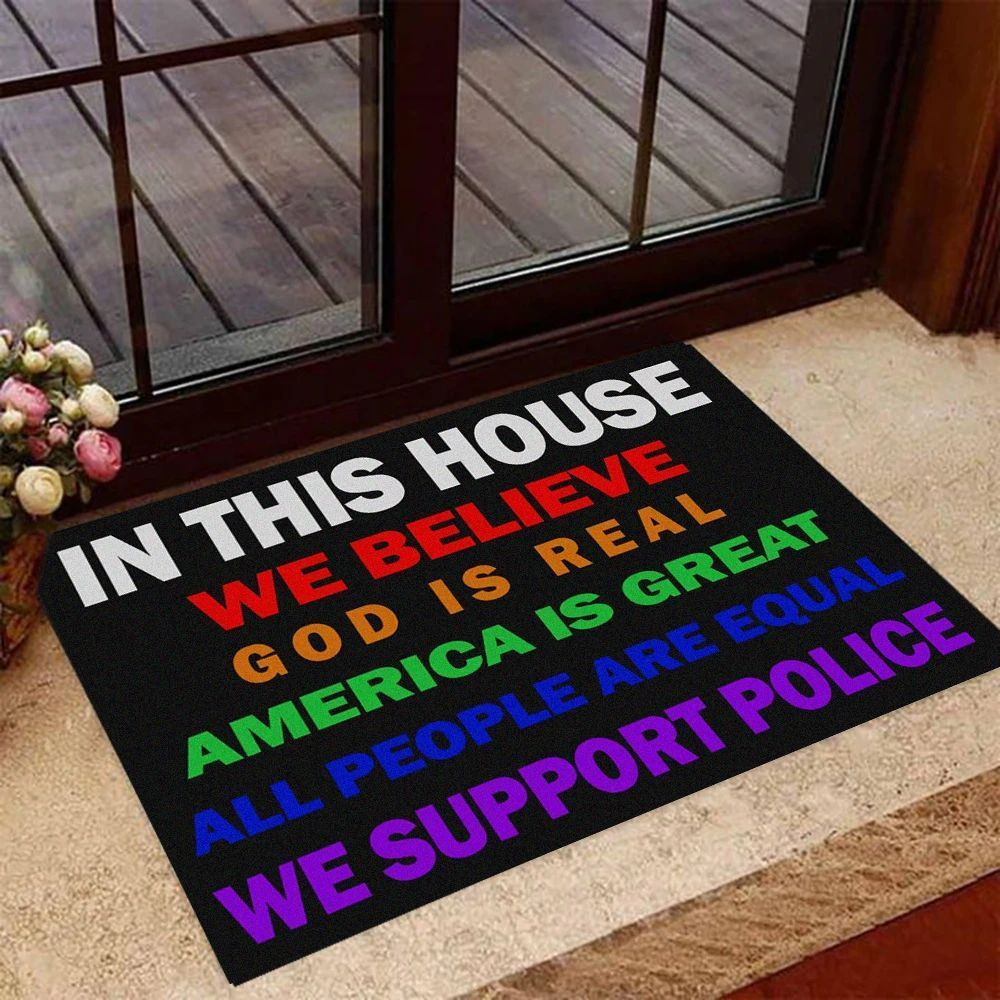 In This House We Support Police Rubber Doormat Justice Faith God Black The Blue Front Door Mat Indoor