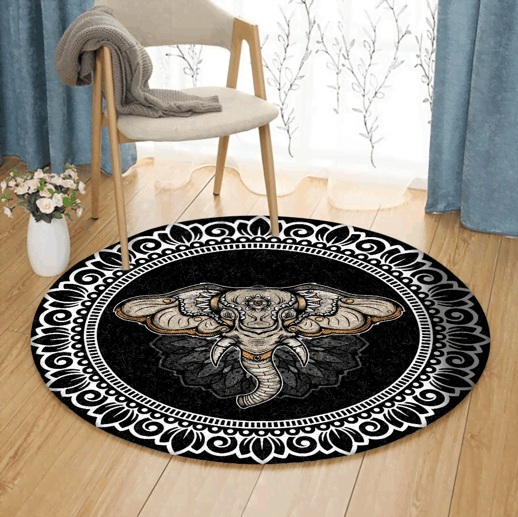 Indian Elephant Round Rug Carpet Bedroom Livingroom Home Decor