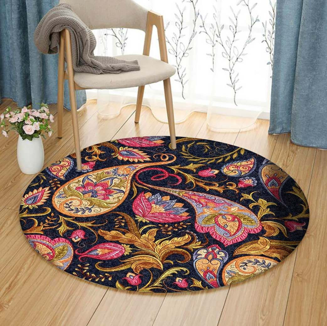 Indian Seamless Paisley Round Rug Carpet Bedroom Livingroom Home Decor