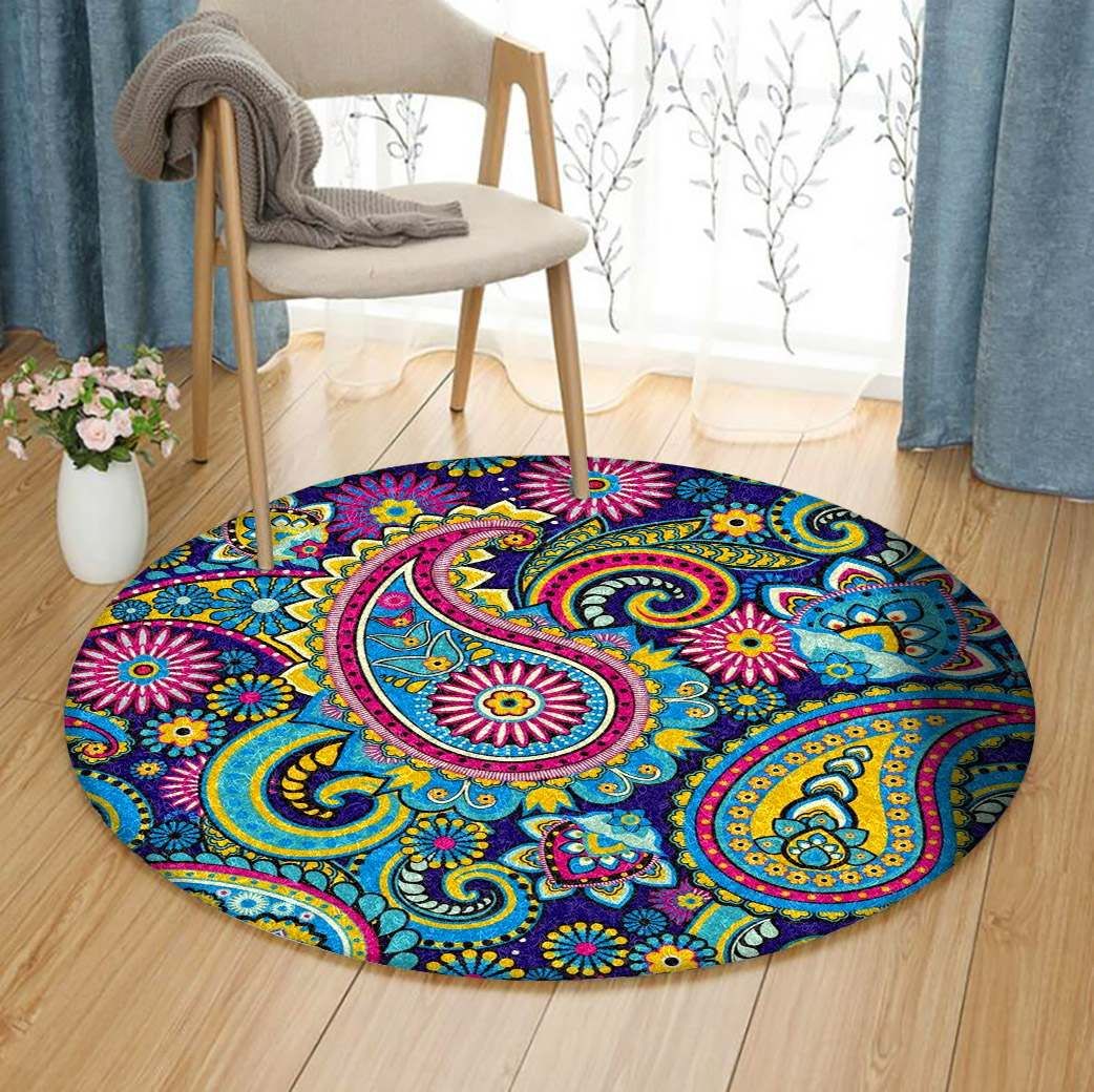 Indian Seamless Paisley Round Rug Carpet Bedroom Livingroom Home Decor