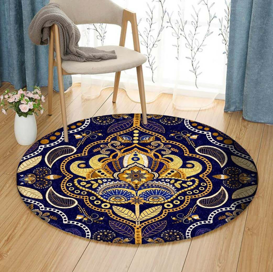 Indian Seamless Paisley Round Rug Carpet Bedroom Livingroom Home Decor