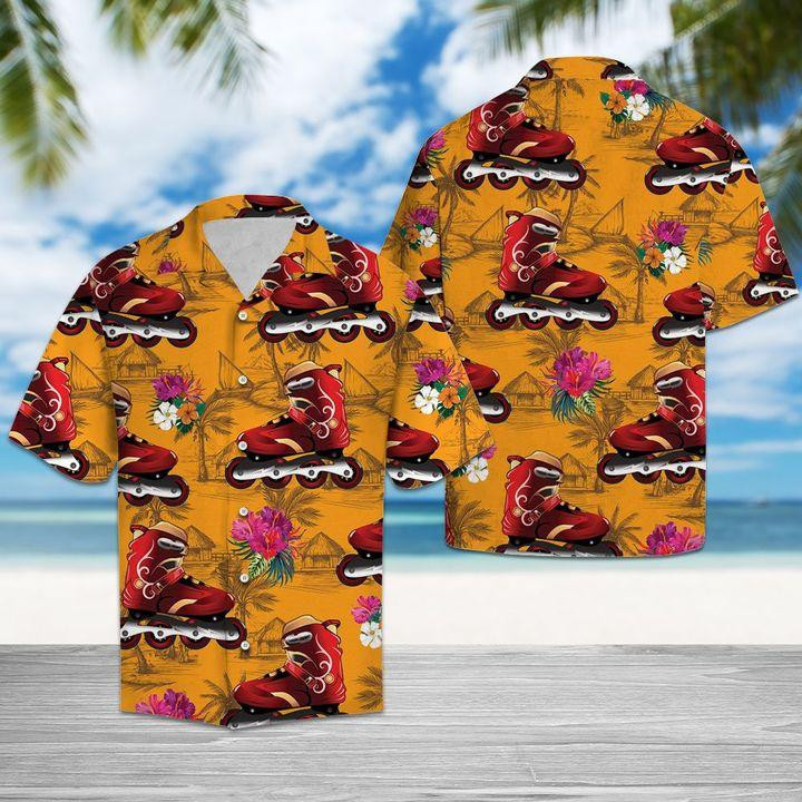 Inline Skating Tropical Flowers Hawaiian Shirt
